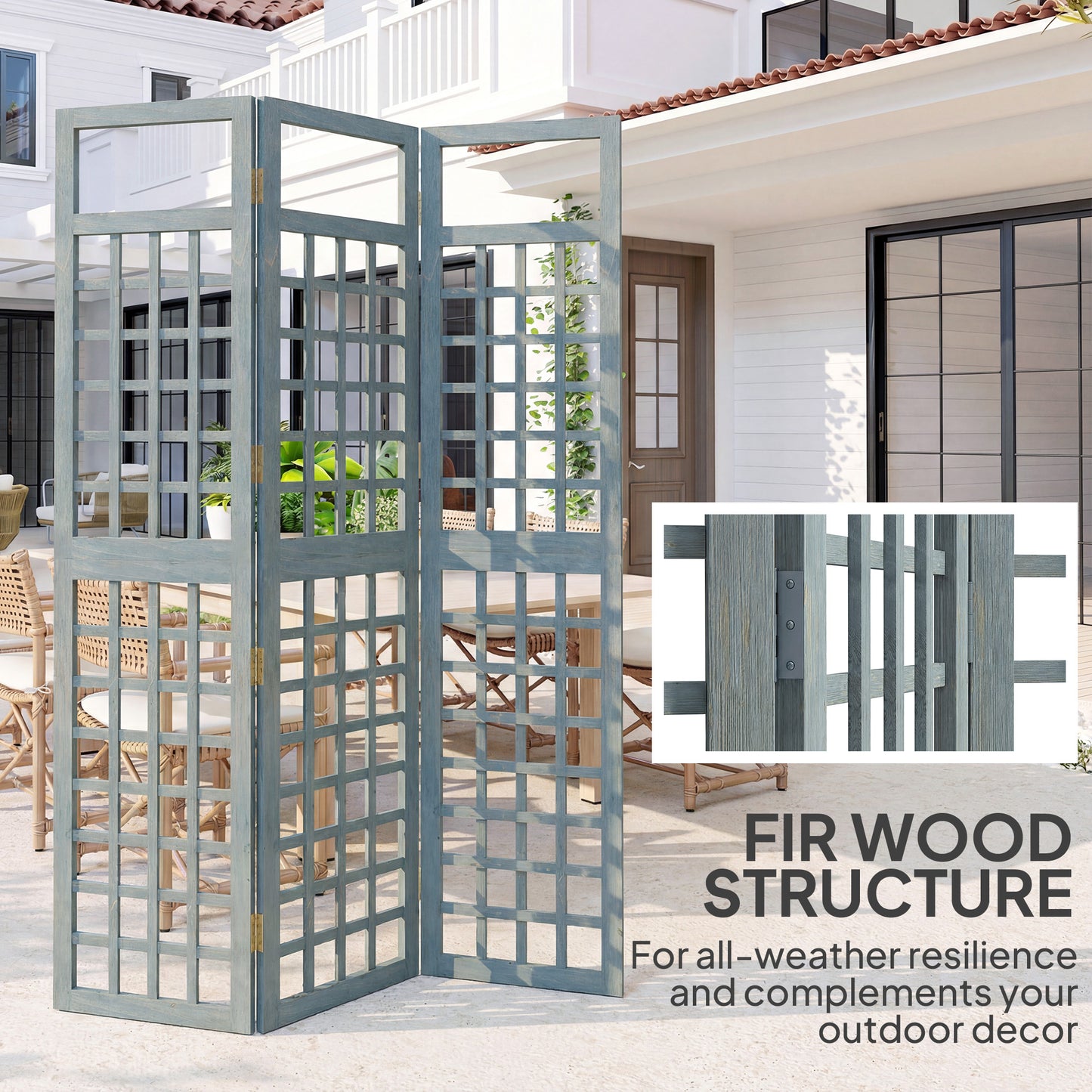 3-Panel Garden Privacy Screen, Foldable Wooden Divider, Grey