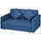 2 Seater Sofa Bed, Convertible Bed Settee, Modern Fabric Loveseat Sofa Couch w/ Cushions, Hidden Storage for Guest Room, Blue