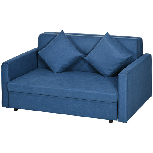 2 Seater Sofa Bed, Convertible Bed Settee, Modern Fabric Loveseat Sofa Couch w/ Cushions, Hidden Storage for Guest Room, Blue