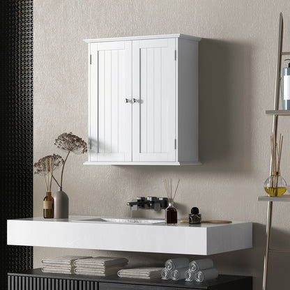 Bathroom Wall Cabinet, 3-Tier Wall-Mounted Bathroom Storage Cabinet with Adjustable Shelf, 2 Doors, Space Saver Medicine Cupboard, 53 x 22 x 61 cm, White