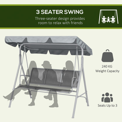 Metal Garden Swing Chair, 3-Seater Swing Seat, Patio Hammock Bench Canopy Lounger, Grey