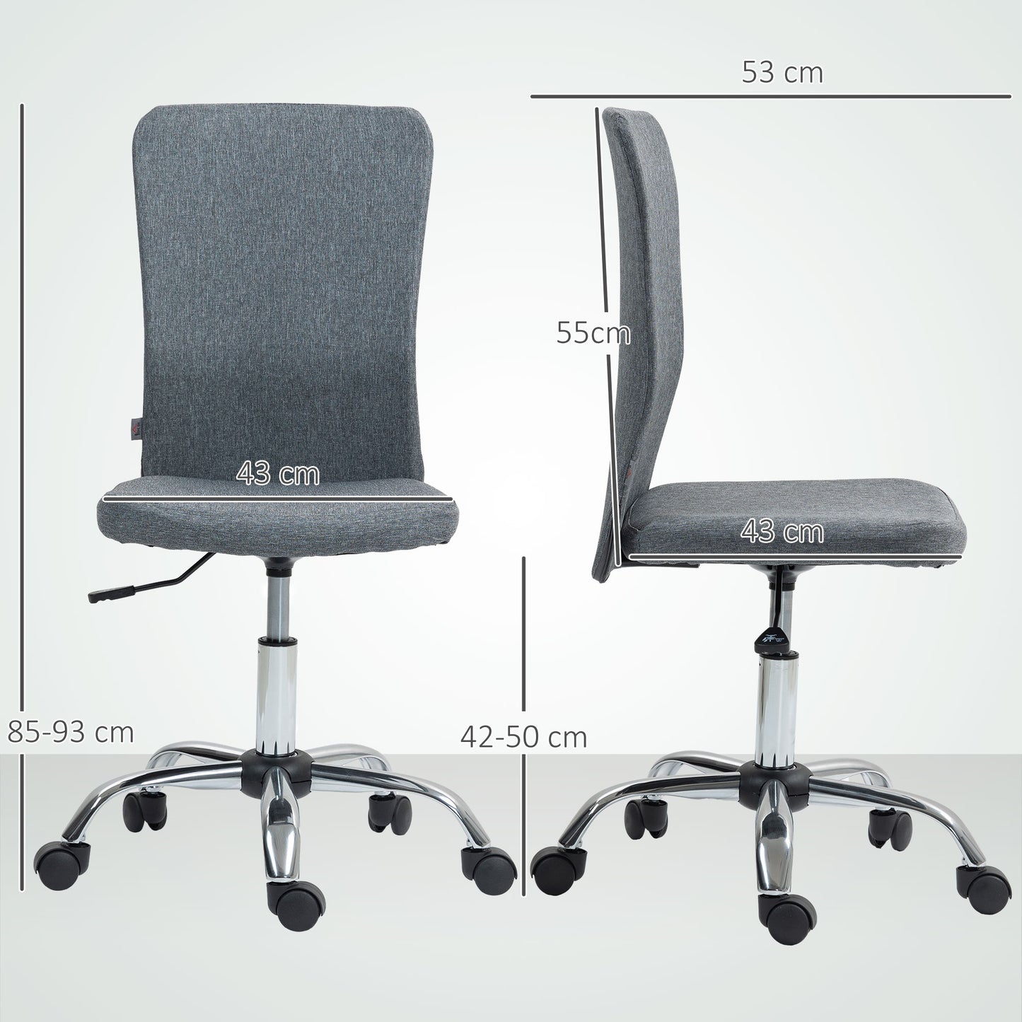 Armless Computer Desk Chair, Makeup Vanity Chair for Home, Grey