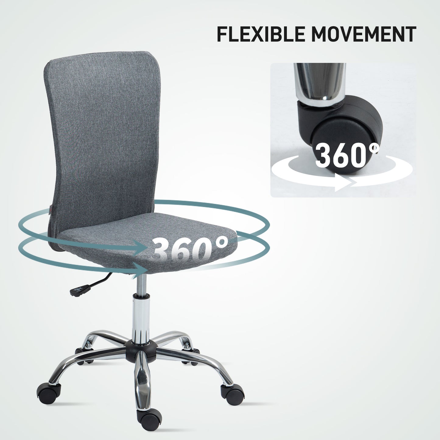 Armless Computer Desk Chair, Makeup Vanity Chair for Home, Grey