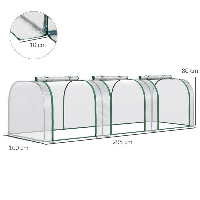 PVC Tunnel Greenhouse Green Grow House Steel Frame for Garden Backyard with Zipper Doors 295x100x80 cm, Clear