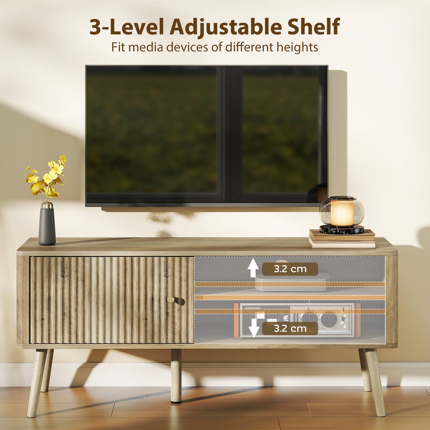 TV Stand Cabinet with Storage for TVs up to 55 Inches, Oak