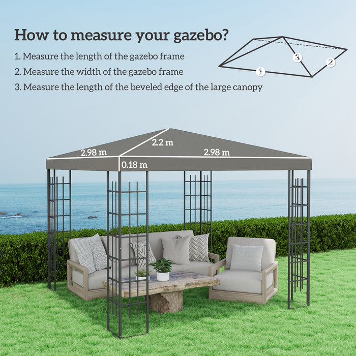 3 x 3(m) Gazebo Canopy Replacement Cover, UPF30+, Grey