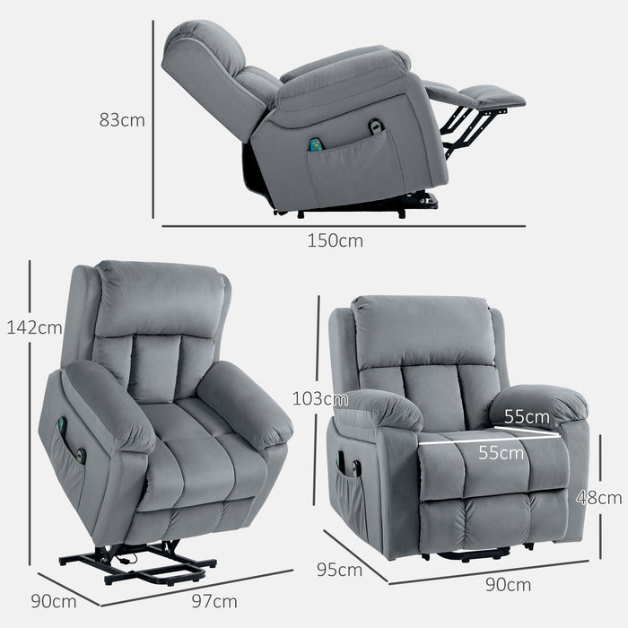 Deluxe Power Lift Chair Riser and Recliner Chair with Vibration Massage, Heat, Grey