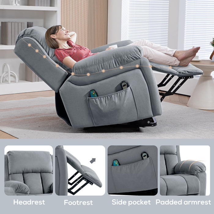 Deluxe Power Lift Chair Riser and Recliner Chair with Vibration Massage, Heat, Grey