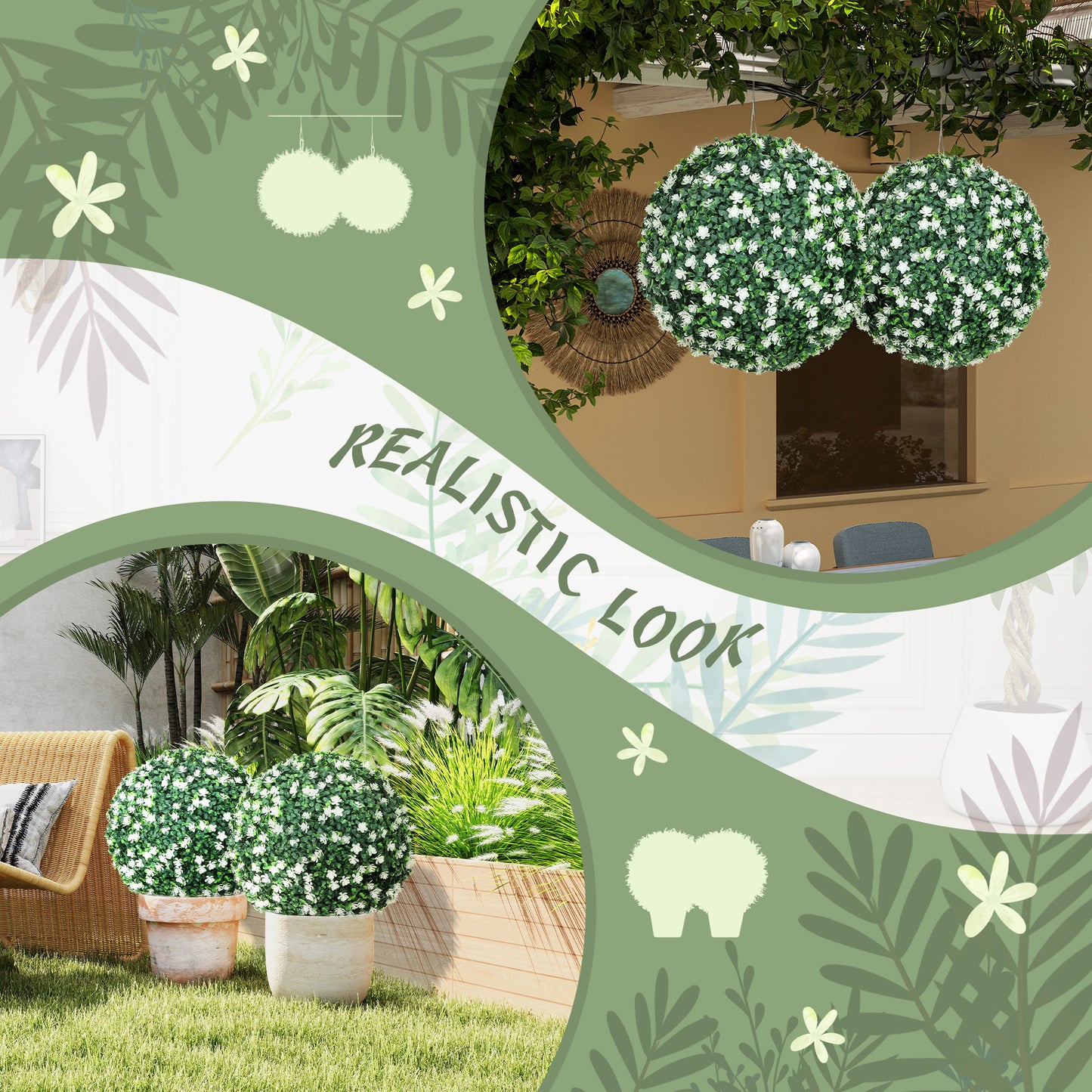 Set of 2 Artificial Topiary Balls Indoor Outdoor Faux Boxwood Balls