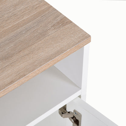 TV Stand for TVs up to 42 Inches with Cabinets, Shelves and Wide Tabletop for Living Room, Bedroom, Dining Room, White and Wood Color
