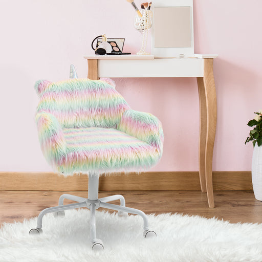 Unicorn Home Office Chair, Height Adjustable Fluffy Desk Chair with Armrests and Swivel Wheels, Colourful