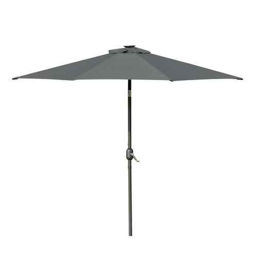 2.7m Garden Parasol, Patio LED Umbrella with Push Button Tilt/Crank 8 Rib Sun Shade for Outdoor Table Market Umbrella Grey
