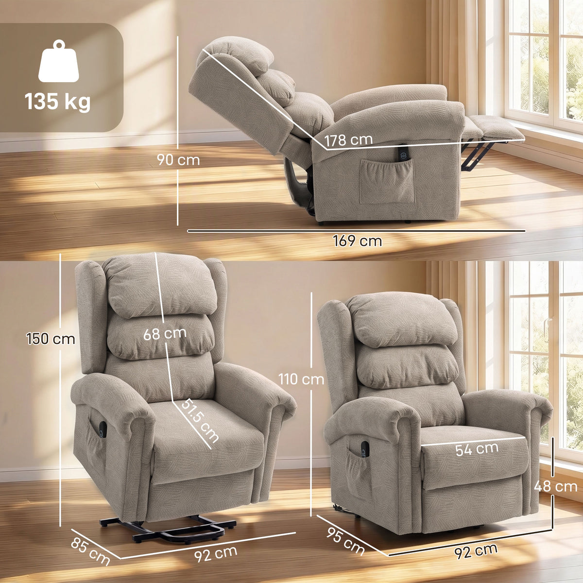 Power Lift Recliner Chair for Elderly with Remote Control, Khaki