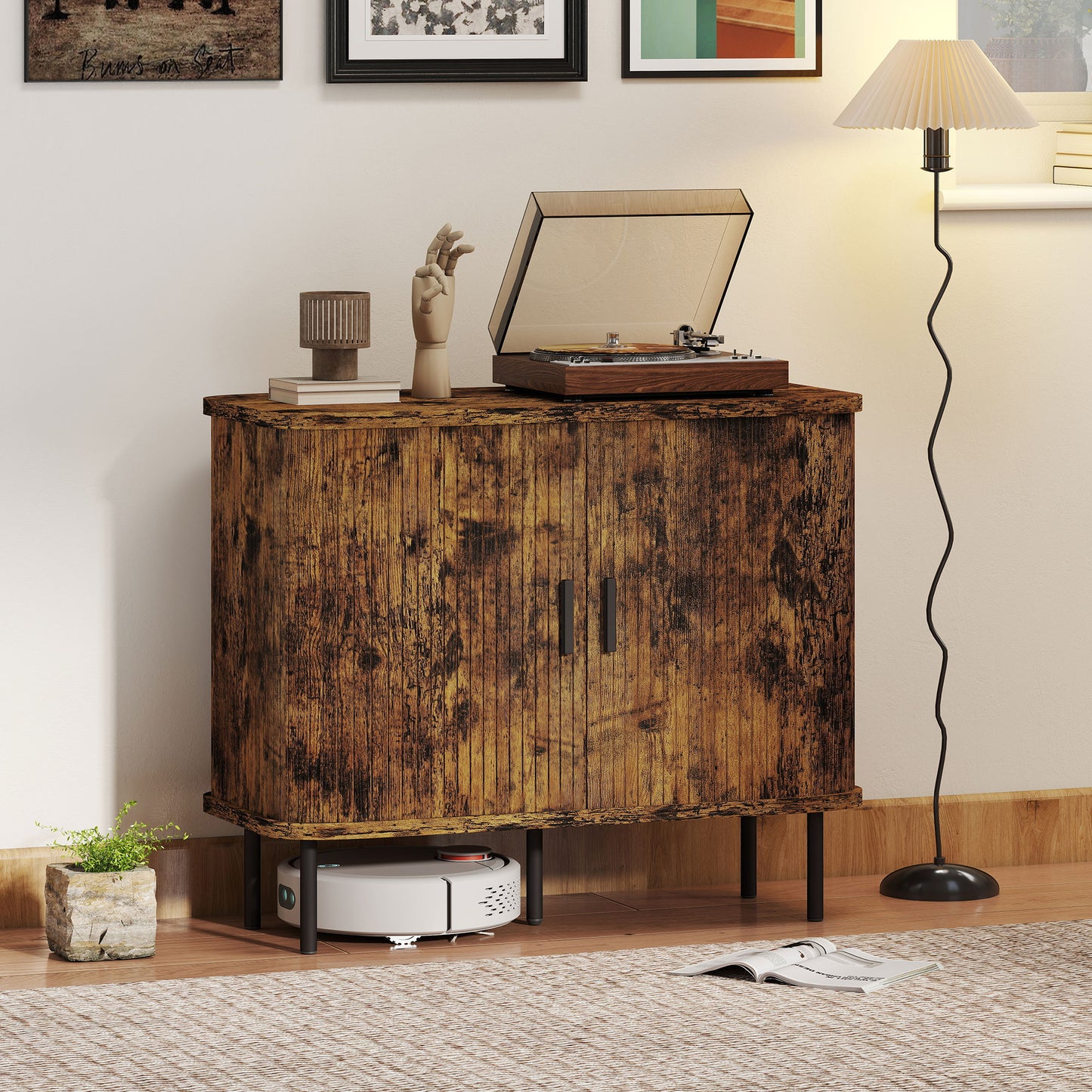 Sideboard Storage Cabinet with Sliding Doors Rustic Brown