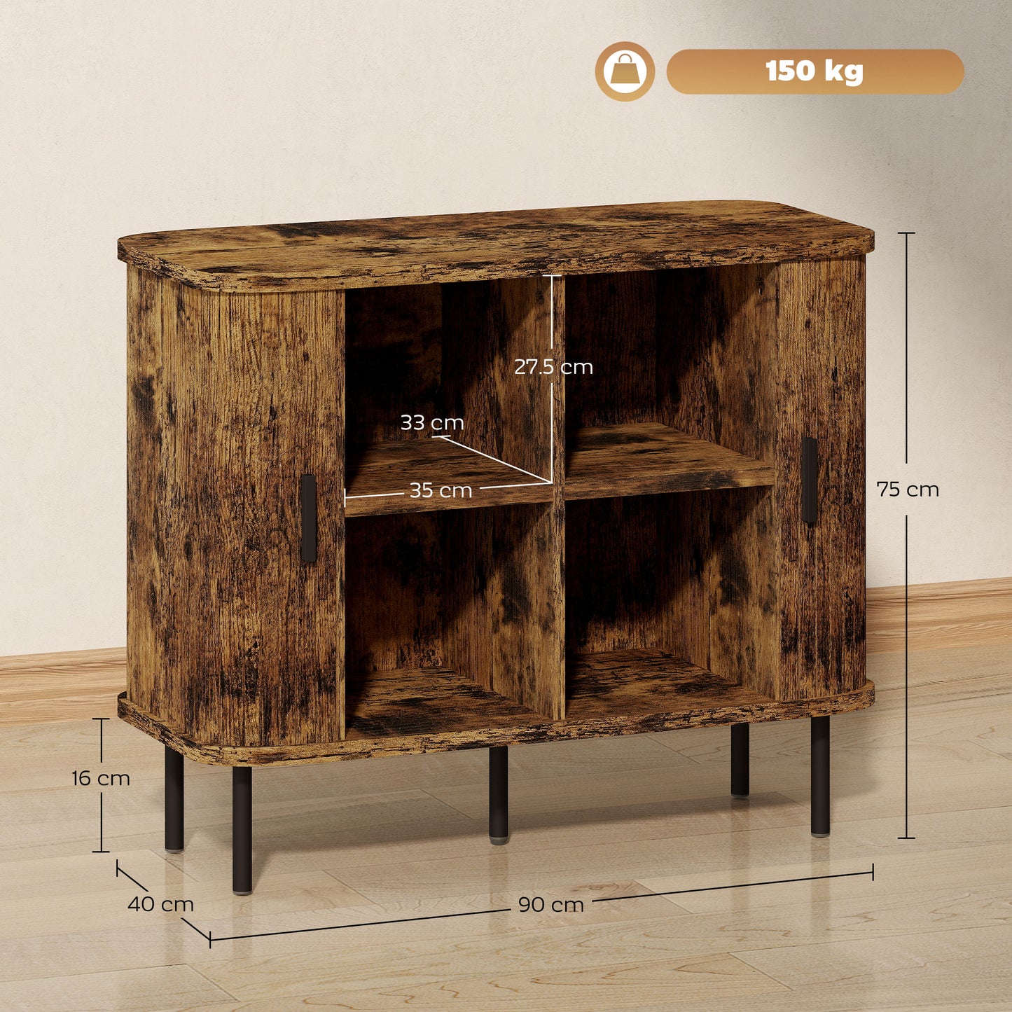 Sideboard Storage Cabinet with Sliding Doors Rustic Brown