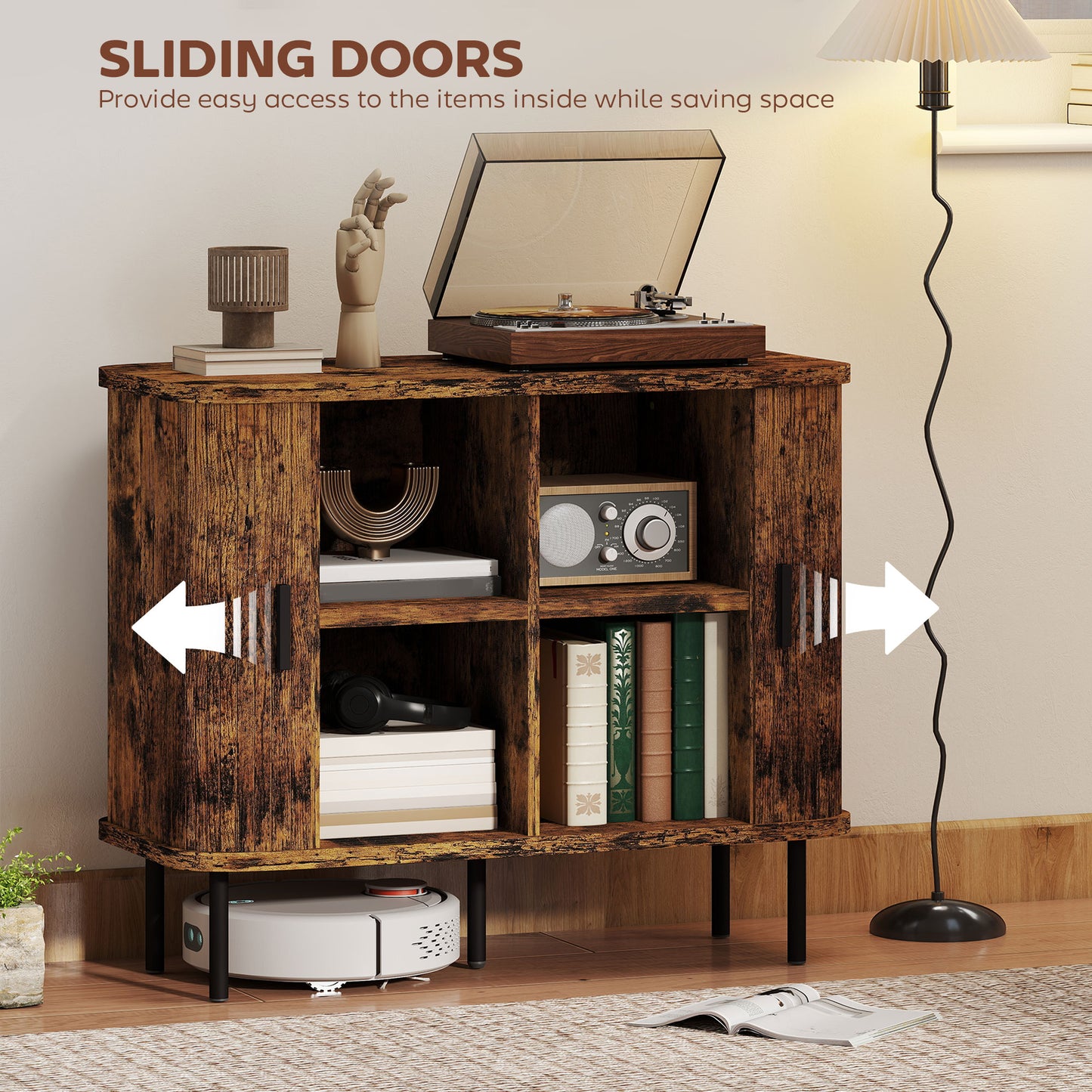 Sideboard Storage Cabinet with Sliding Doors Rustic Brown