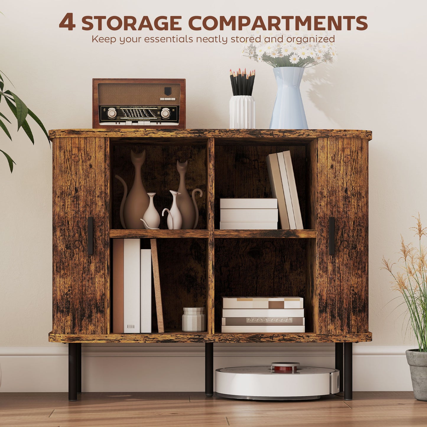 Sideboard Storage Cabinet with Sliding Doors Rustic Brown