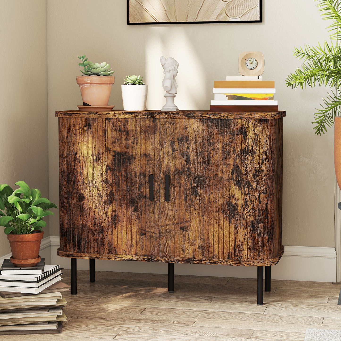 Sideboard Storage Cabinet with Sliding Doors Rustic Brown