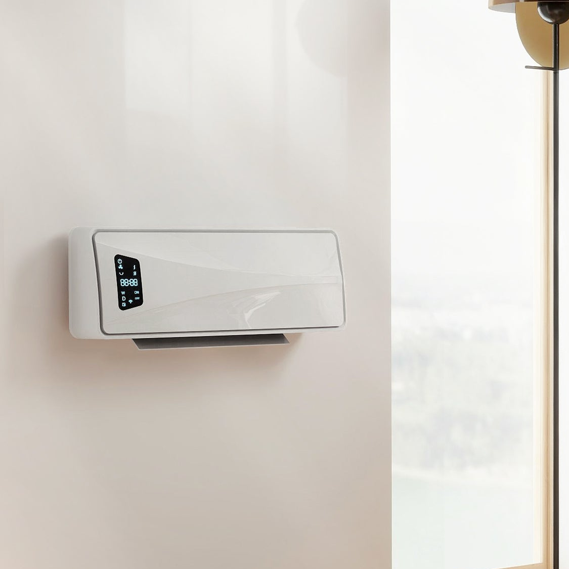 2000W Wall-Mounted Ceramic Heater with Oscillation, Thermostat, Timer and Remote - White