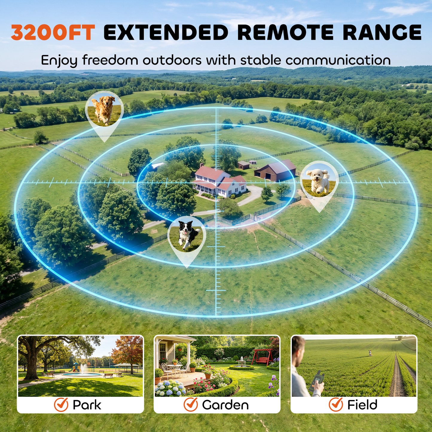 Dog Training Collar Anti Barking Device with 3 Modes 3200Ft Remote