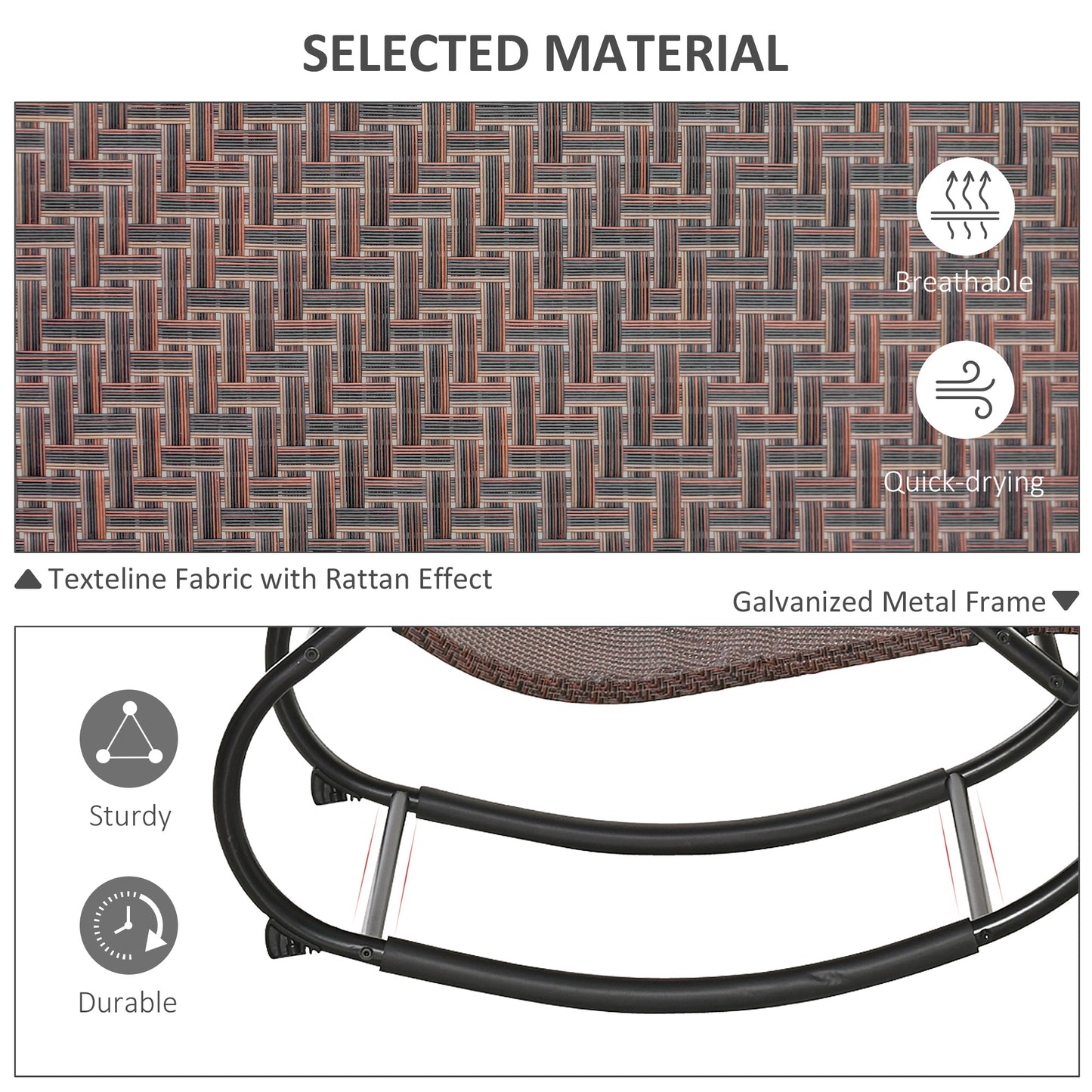 Rocking Chair Zero Gravity Rocking Lounge Chair Rattan Effect Patio Rocker w/ Removable Pillow Recliner Seat Breathable Texteline - Brown