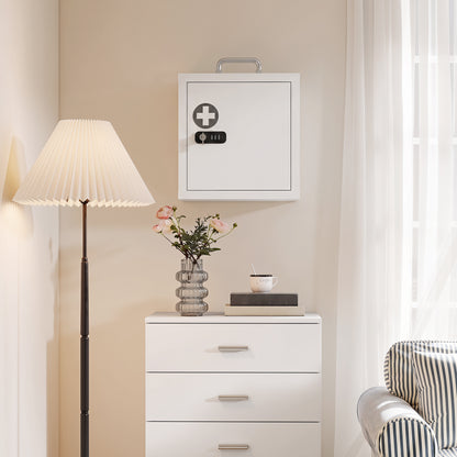Medicine Cabinet, Medical Cabinet w/ Combination and Key Lock, White