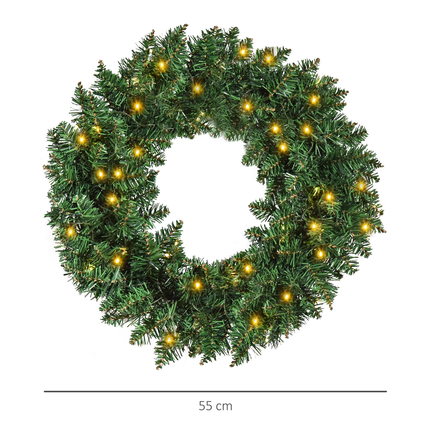Pre-lit Christmas Wreath with 50 Warm White LED Ideal Xmas Artificial Door Decoration