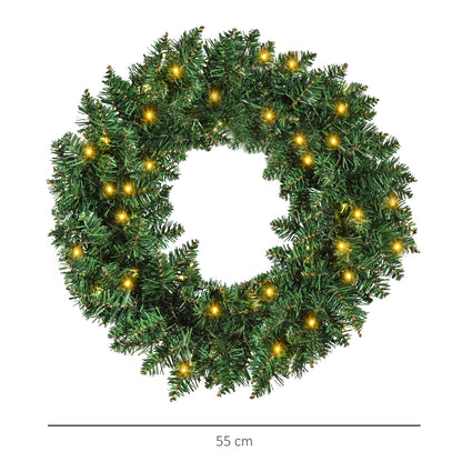 Pre-lit Christmas Wreath with 50 Warm White LED Ideal Xmas Artificial Door Decoration
