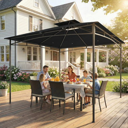 Outsunny 3 x 3 m Gazebo, Outdoor Gazebo Canopy with 2-Tier Roof, Black