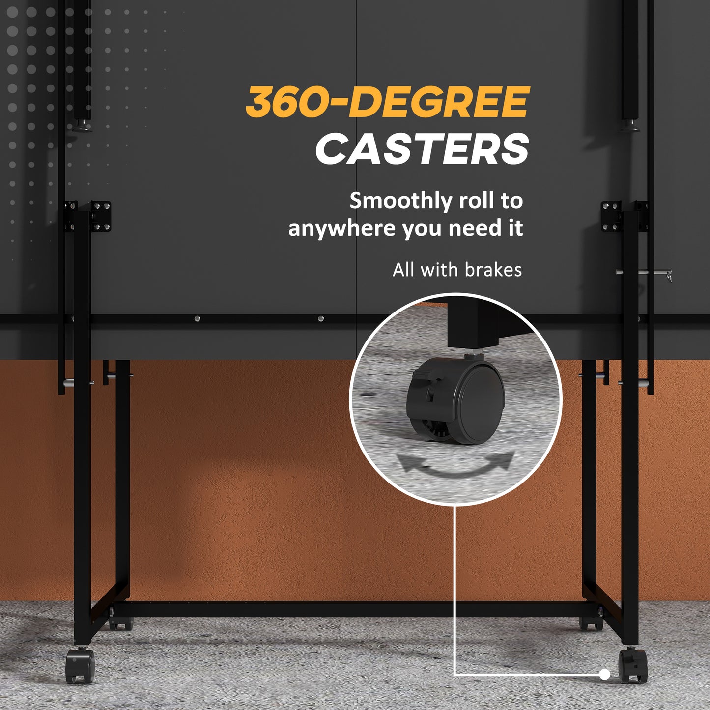 9FT Holding Tennis Table w/ Four Wheels, for Indoors, Blue + Comes with a net, two paddles and three balls