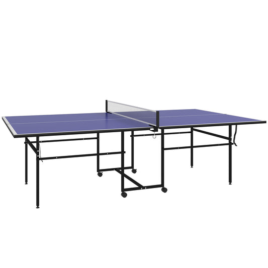 9FT Holding Tennis Table w/ Four Wheels, for Indoors, Blue
