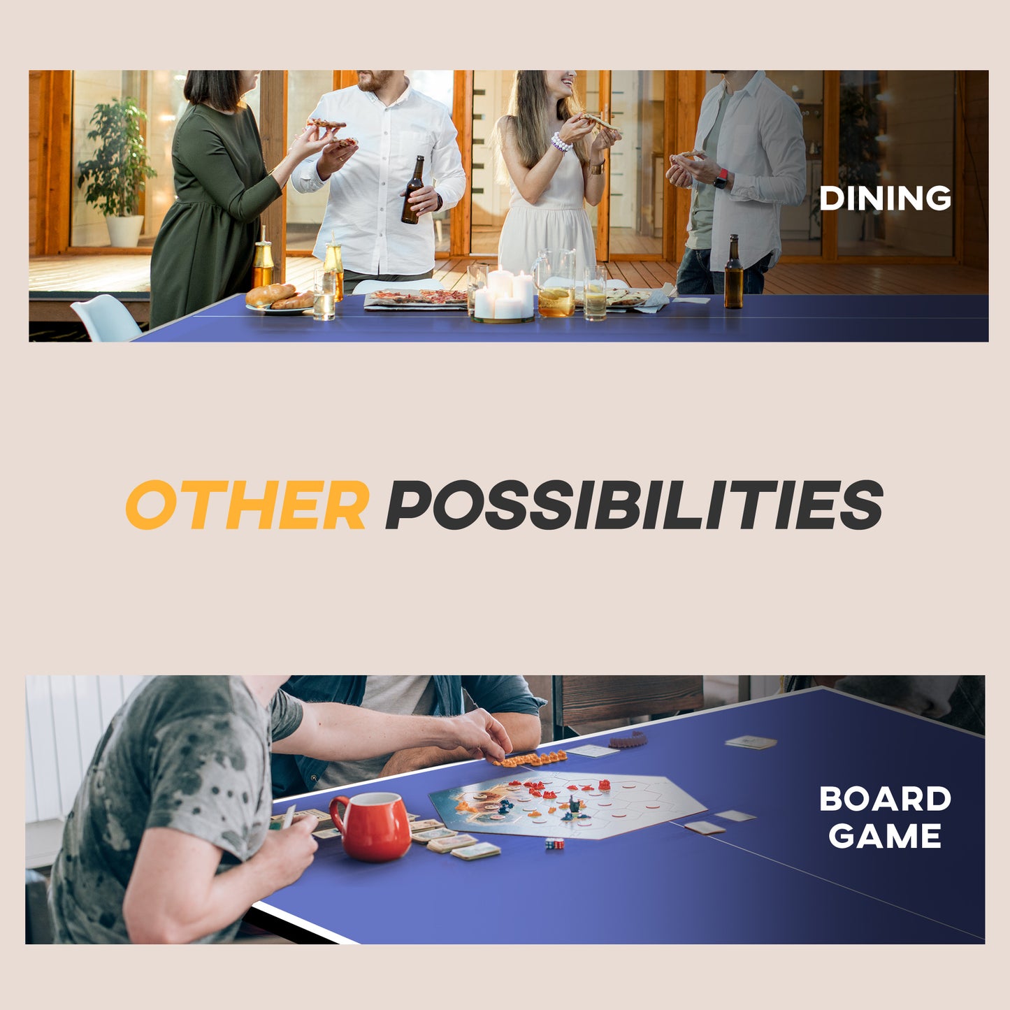 9FT Holding Tennis Table w/ Four Wheels, for Indoors, Blue + Comes with a net, two paddles and three balls