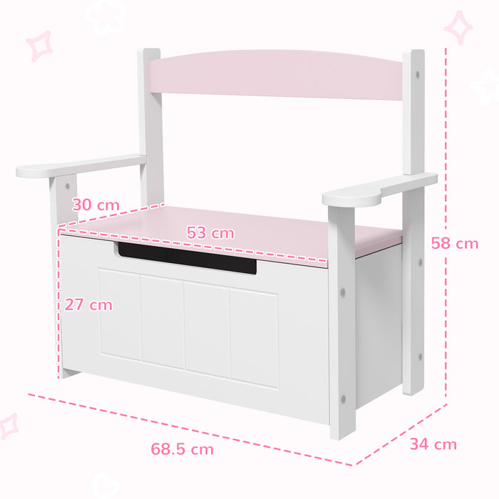 2 in 1 Toy Box for Kids with Safety Lid for Bedroom. Nursery, Pink