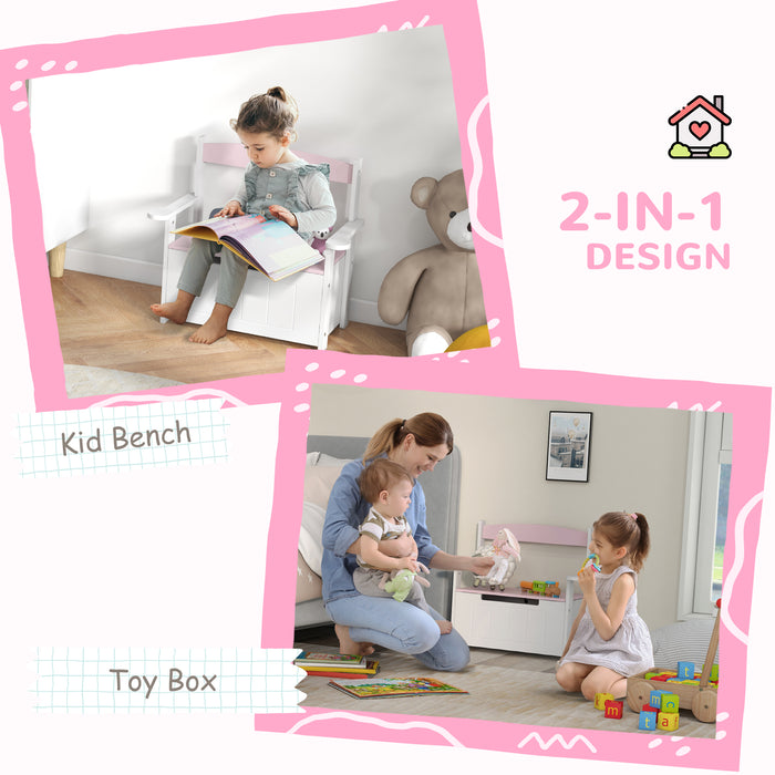 2 in 1 Toy Box for Kids with Safety Lid for Bedroom. Nursery, Pink