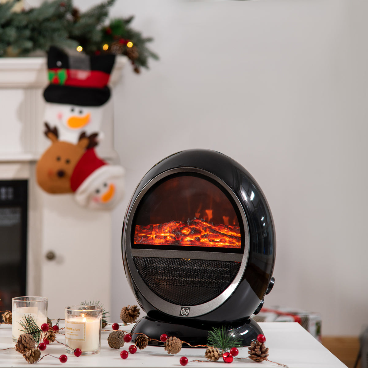 Table Top Electric Fireplace Heater W/ LED Flame Rotatable Head Black