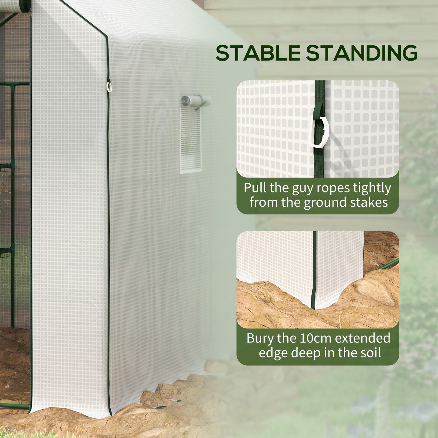 Walk-in Greenhouse w/ 3 Tier Shelves, Green House Garden Grow House w/ PE Cover, Roll-up Door, Mesh Windows, 140 x 213 x 190cm, White