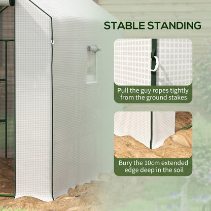 Walk-in Greenhouse w/ 3 Tier Shelves, Green House Garden Grow House w/ PE Cover, Roll-up Door, Mesh Windows, 140 x 213 x 190cm, White