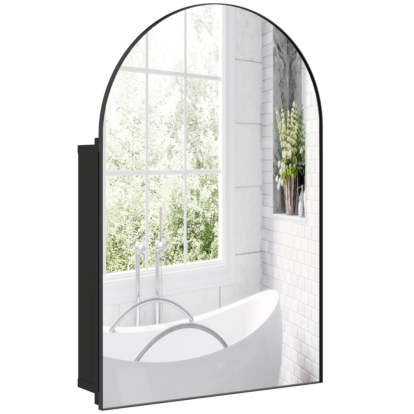 Bathroom Mirror Cabinet with Mirror Arched Wall Cabinet Black
