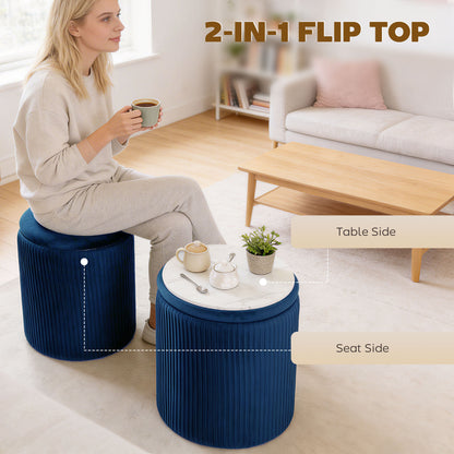 Round Storage Ottoman with Removable Top, Blue