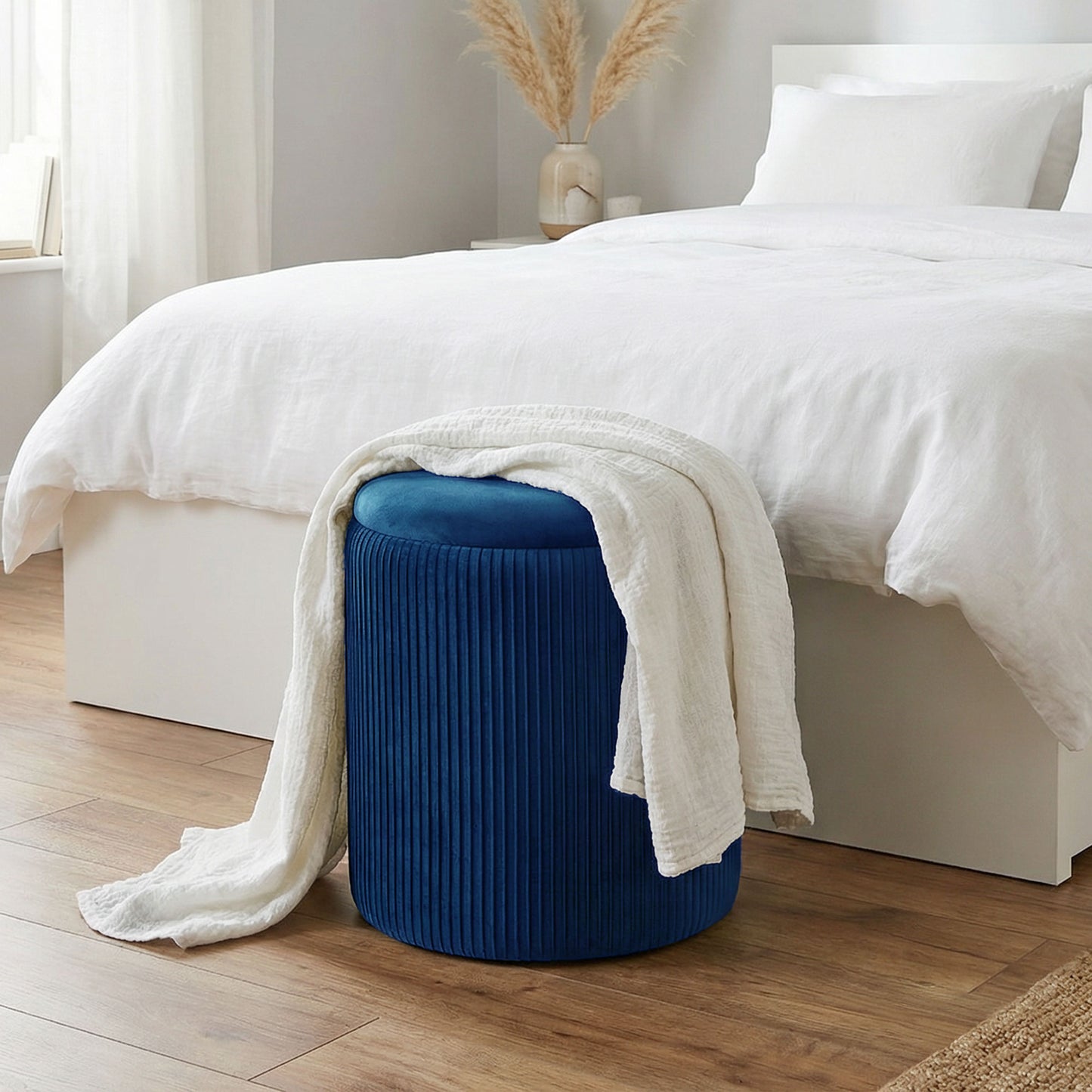 Round Storage Ottoman with Removable Top, Blue