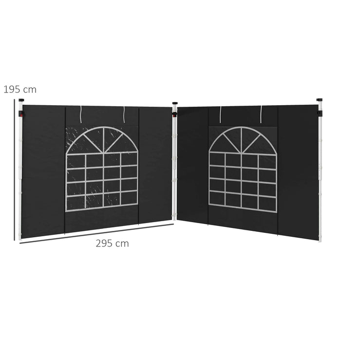 Gazebo Side Panels, 2 Pack Sides Replacement, for 3x3(m) or 3x6m Pop Up Gazebo, with Windows and Doors, Black