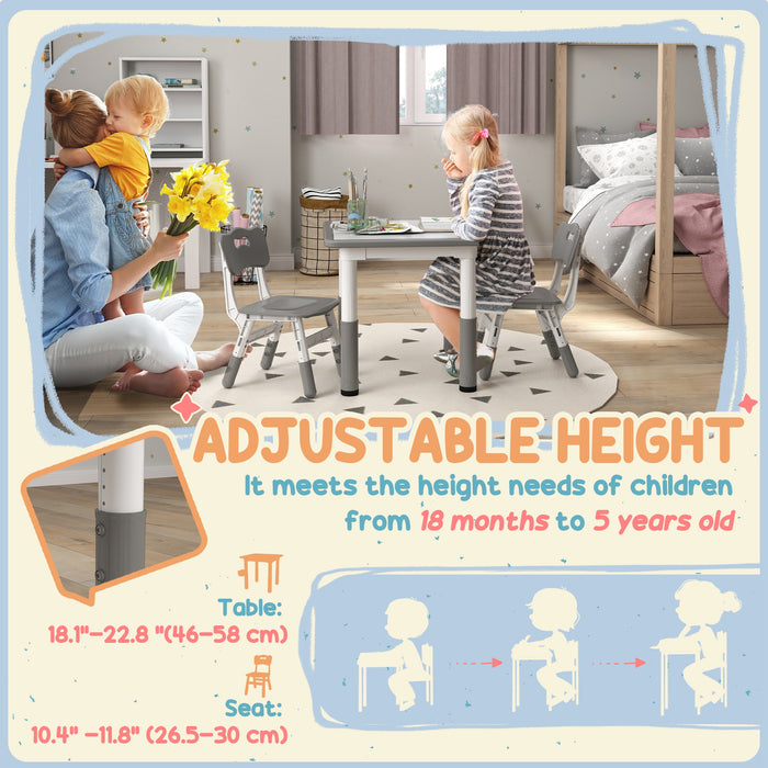 3 Pcs Height Adjustable Kids Table and Chair Set for Playroom - Grey