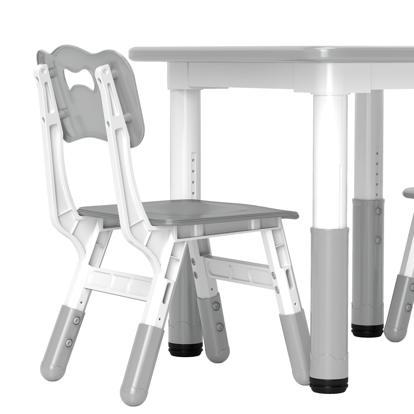 3 Pcs Height Adjustable Kids Table and Chair Set for Playroom - Grey