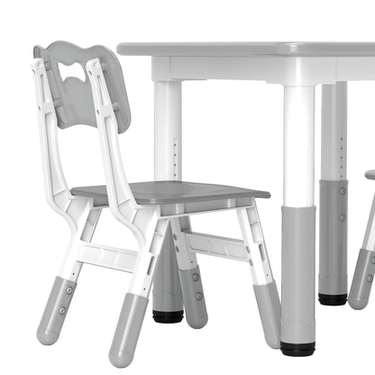 3 Pcs Height Adjustable Kids Table and Chair Set for Playroom - Grey