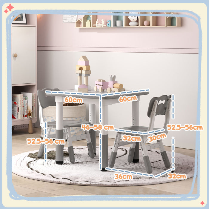 3 Pcs Height Adjustable Kids Table and Chair Set for Playroom - Grey