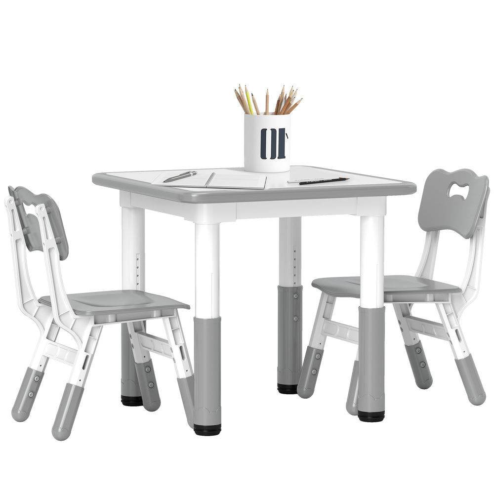 3 Pcs Height Adjustable Kids Table and Chair Set for Playroom - Grey