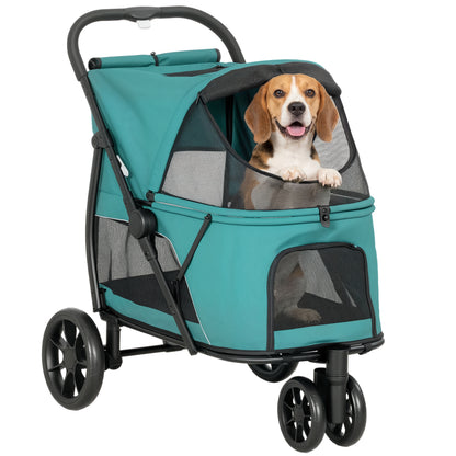 Dog Stroller, 3 Wheels Pet Stroller with Easy One-Click Quick Fold