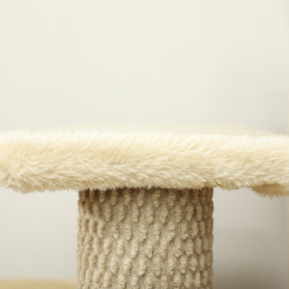 Pet Stairs, Cat Tree Climb Ladder with 4-step Stair, Scratching Posts, Platforms, Toy Ball, for Indoor Cats, Beige