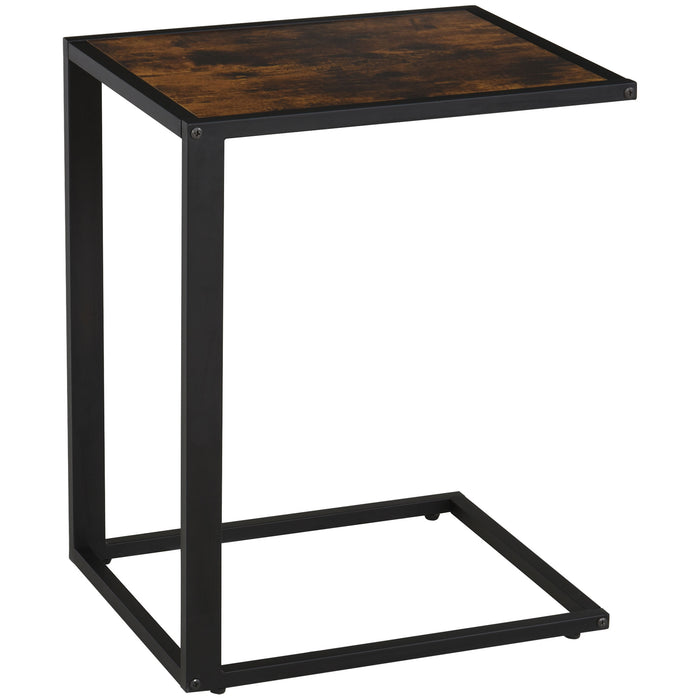 C-Shaped Side Table, Sofa End Table with Metal Frame, Accent Couch Table for Living room, Bedroom, Brown and Black