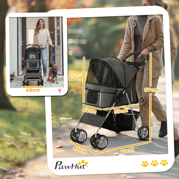 Pet Stroller Carrier Foldable Deluxe Walk Travel Dog Dark Grey